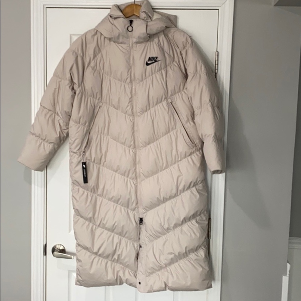Nike long down winter coat parka loose fit Beige